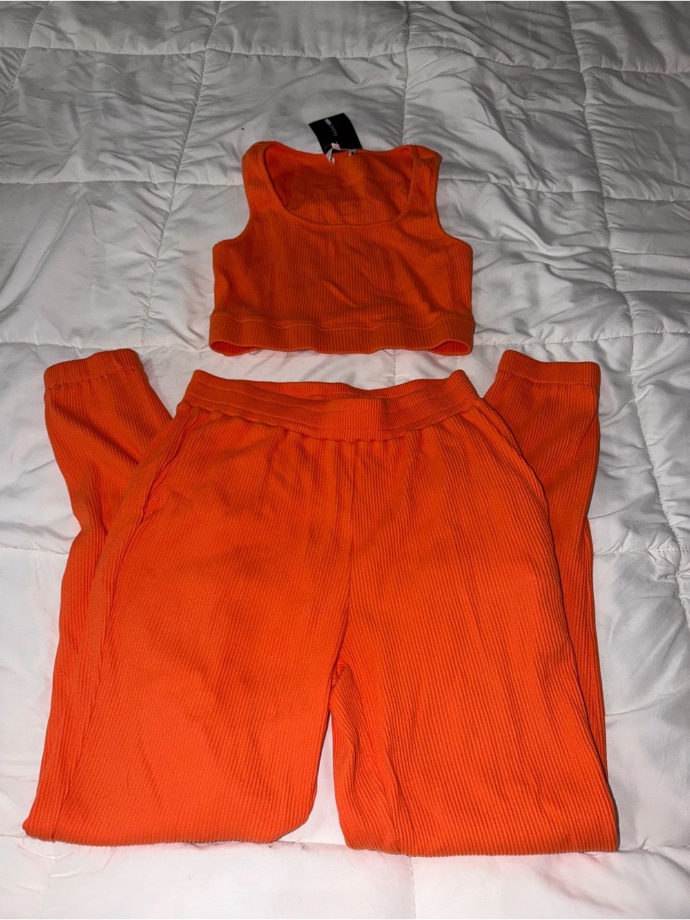NWT Fashion Nova Orange Ribbed Crop Tank & Jogger Set